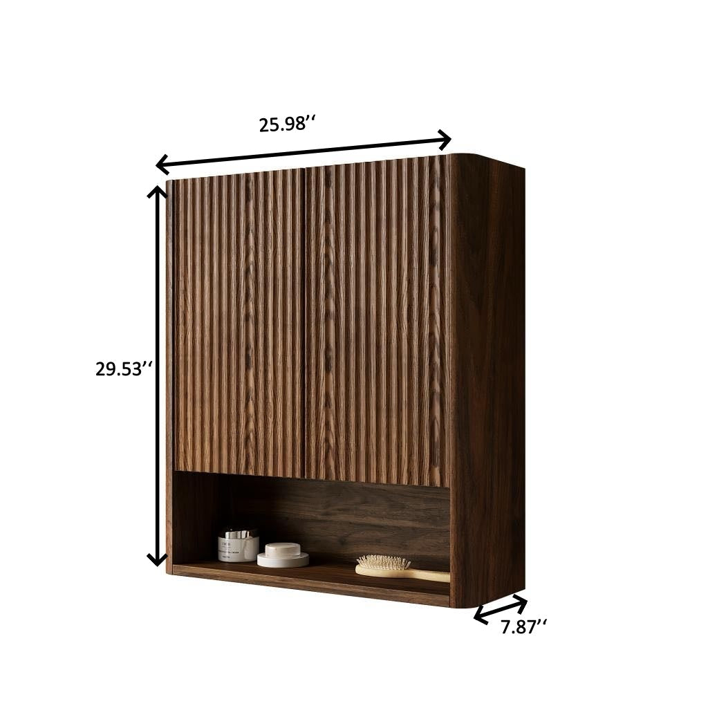 ZULA 26" Wall-Mounted Bathroom Cabinet with Striped Solid Wood Doors - Natural Finish