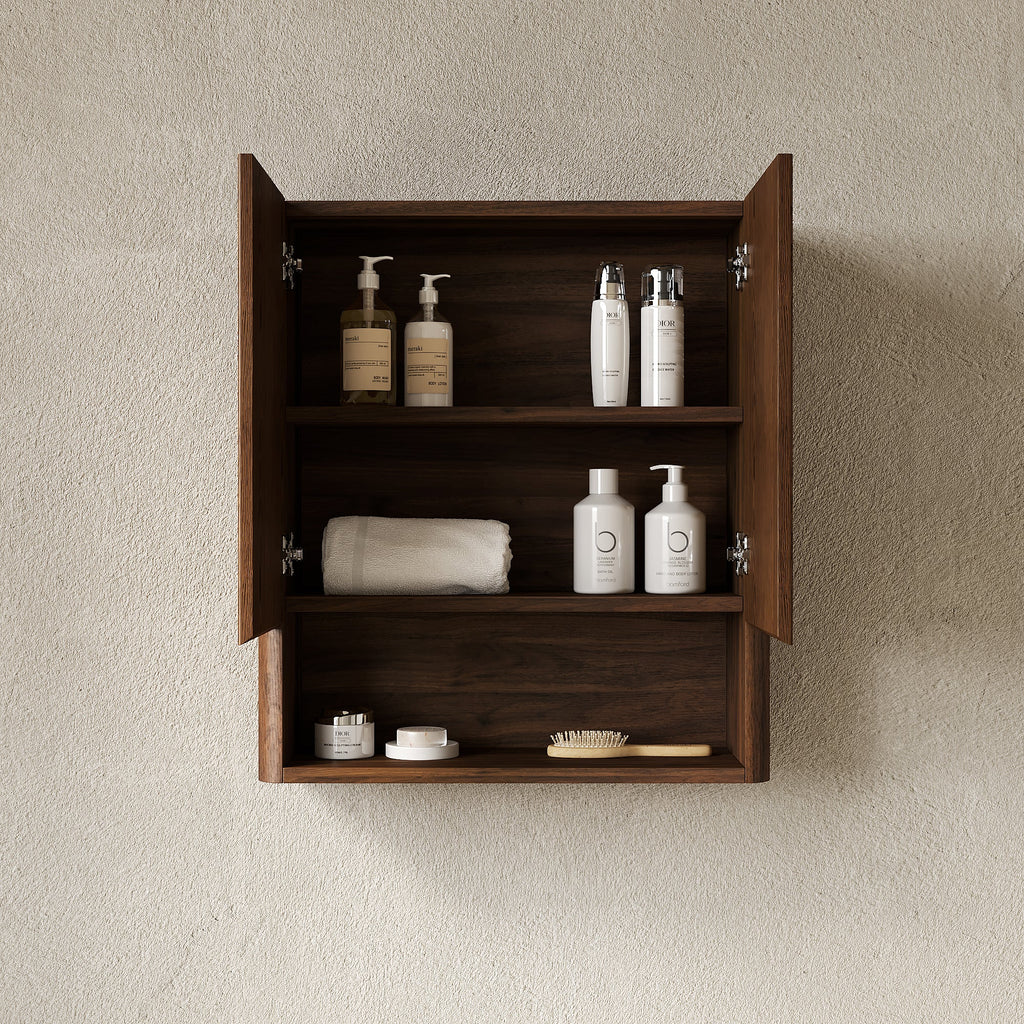 ZULA 26" Wall-Mounted Bathroom Cabinet with Striped Solid Wood Doors - Natural Finish