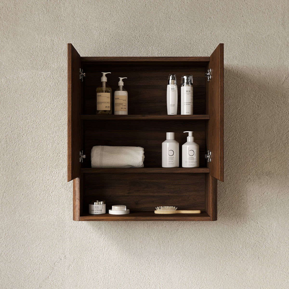 ZULA 26" Wall-Mounted Bathroom Cabinet with Striped Solid Wood Doors - Natural Finish