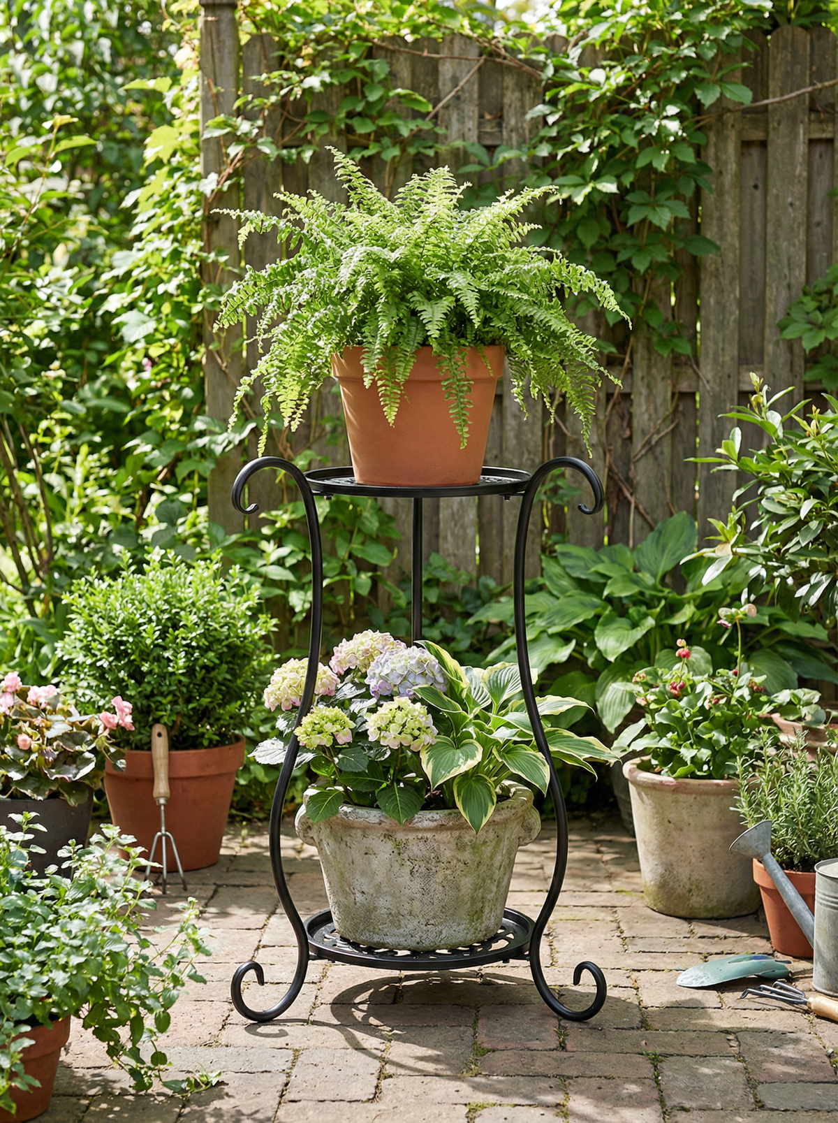 Two-Tier Metal Plant Stand – Double Layer Iron Flower Rack for Indoor & Outdoor Plants