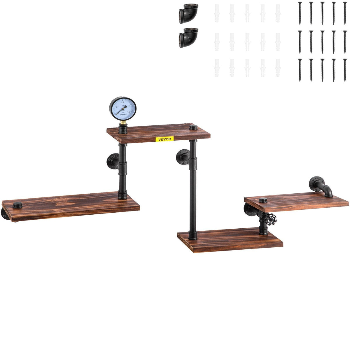 Industrial 4-Tier Wall Shelves – Wood & Pipe