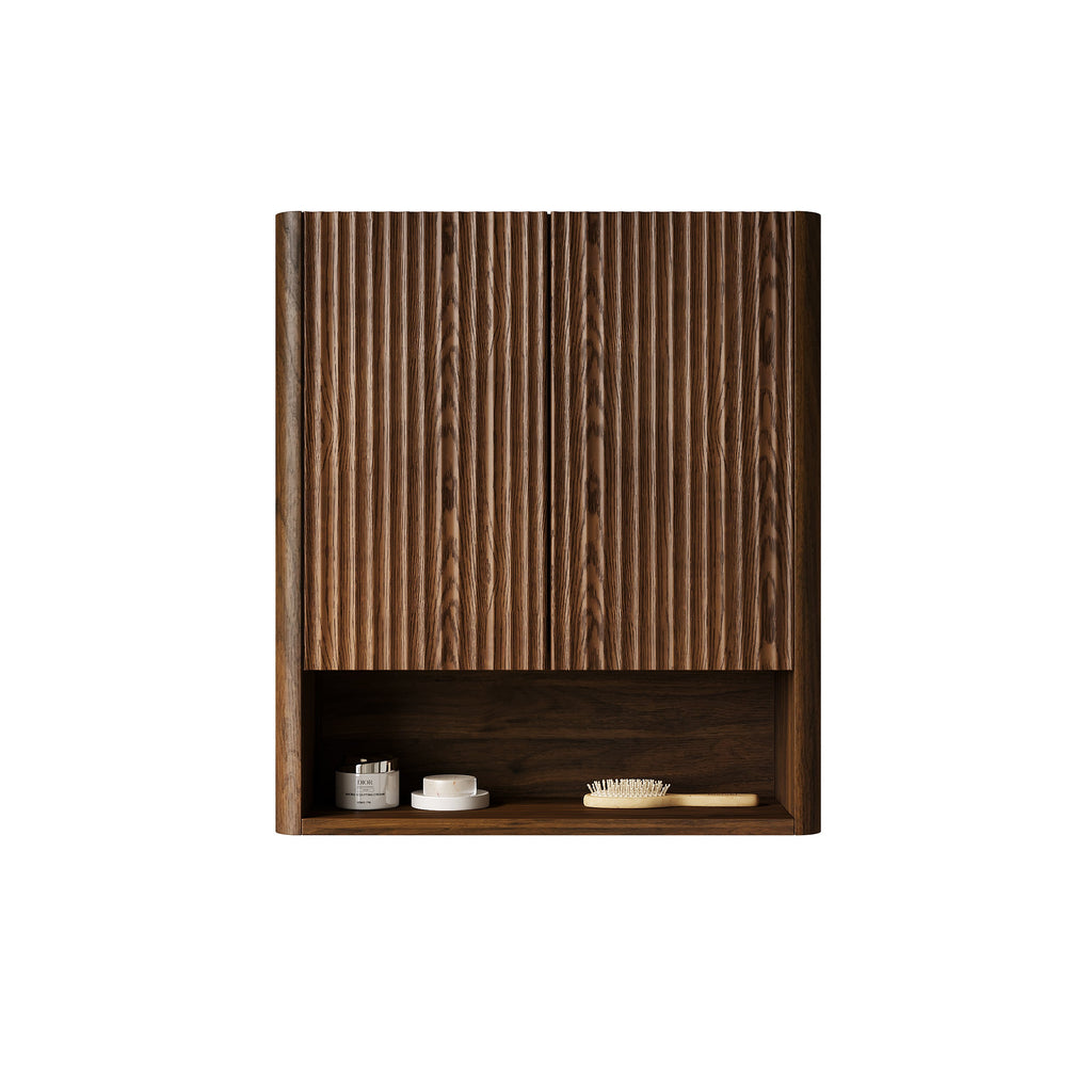 ZULA 26" Wall-Mounted Bathroom Cabinet with Striped Solid Wood Doors - Natural Finish