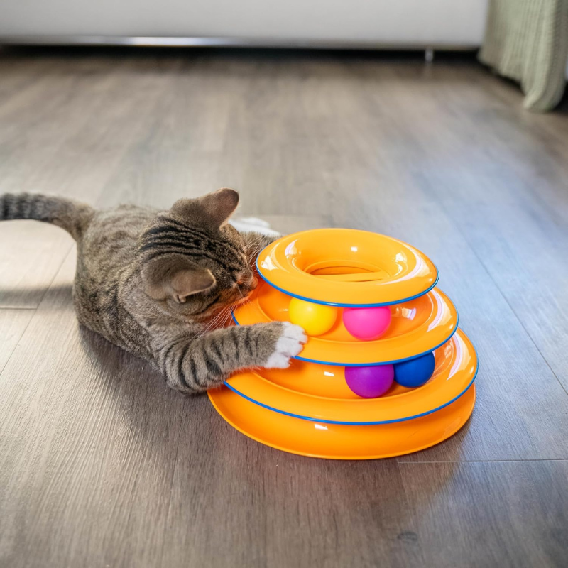 Interactive 3-Tier Cat Track Toy with Spinning Balls