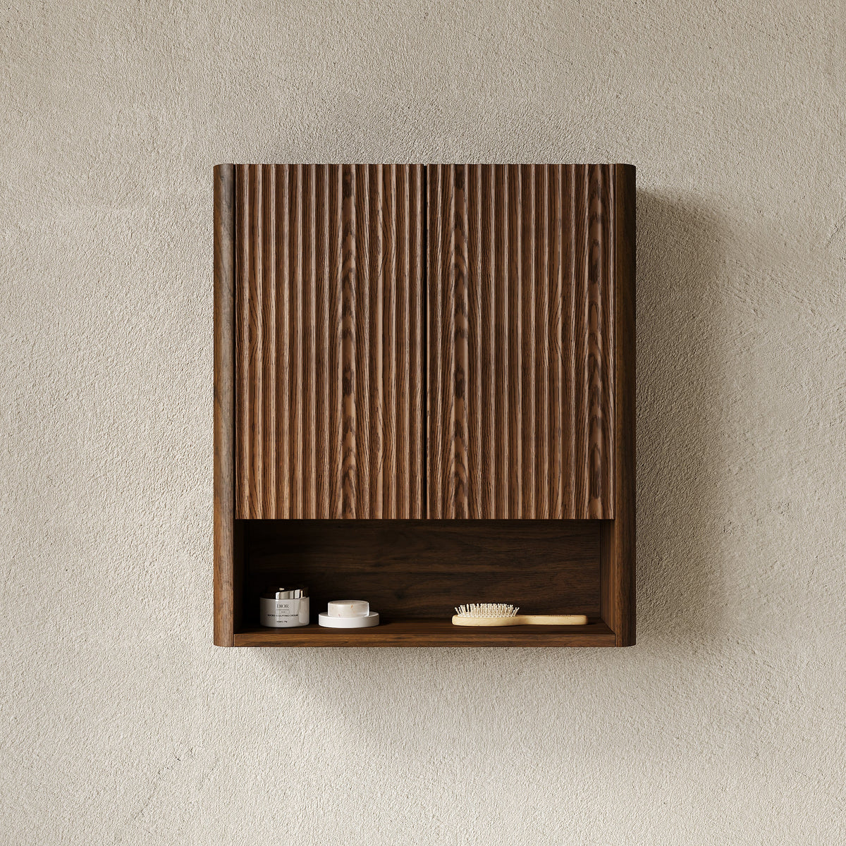 ZULA 26" Wall-Mounted Bathroom Cabinet with Striped Solid Wood Doors - Natural Finish