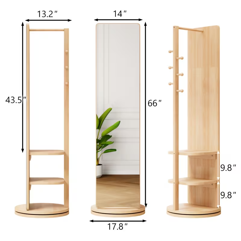 Full-Length Mirror with Coat Rack