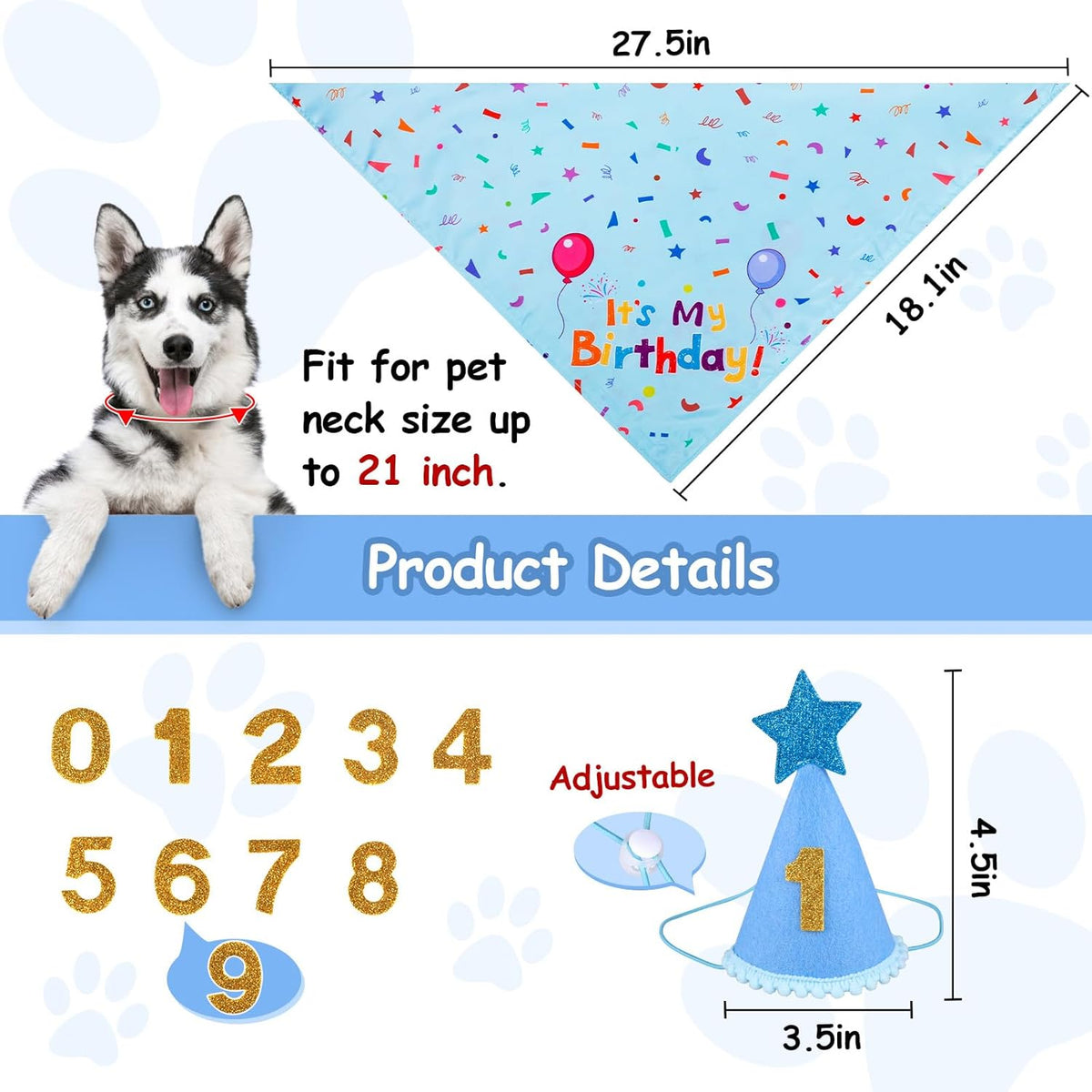 Dog Birthday Bandana and Party Hat Set