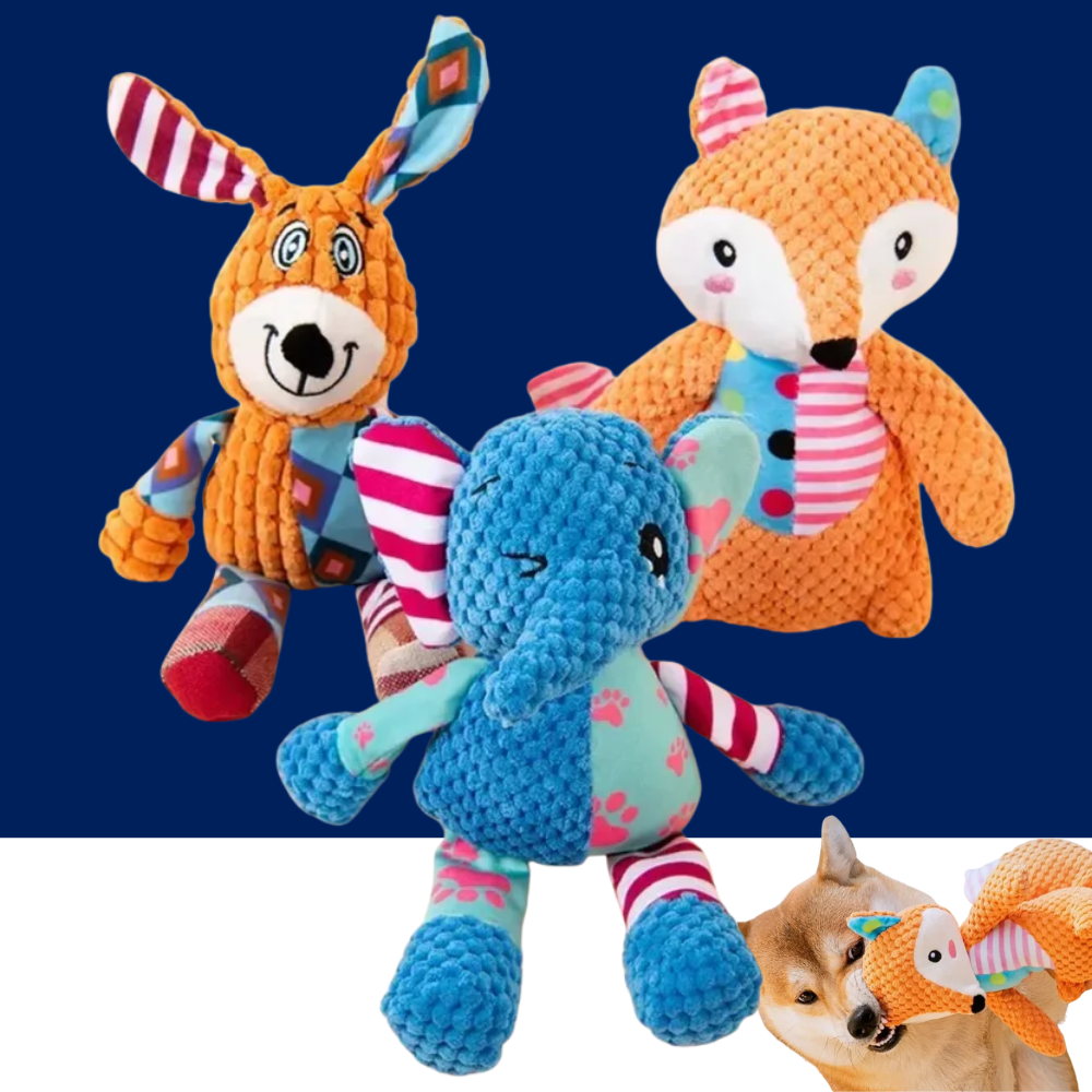 Fox and Elephant Squeaky Plush Dog Toys