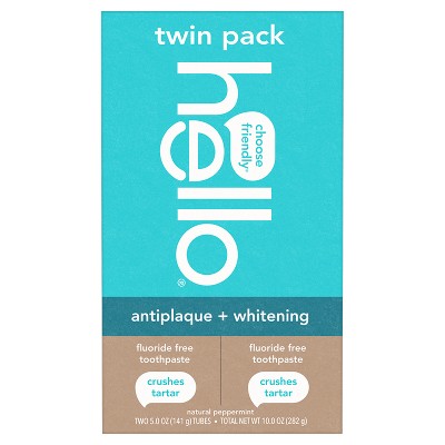 hello Antiplaque and Whitening Fluoride Free Toothpaste Natural Peppermint 5oz/2pk - Missing Box