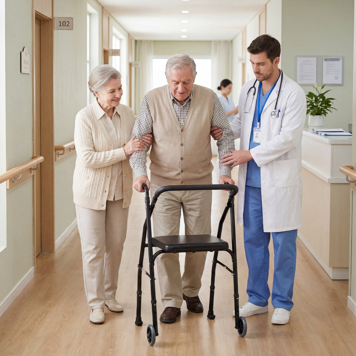 Aluminum Mobility Walker with Padded Seat & 2 Wheels
