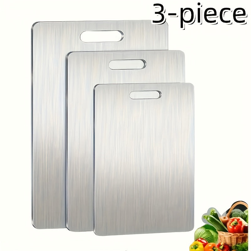 3PCS Stainless Steel Cutting Board Set Non-Slip Anti-Bacterial Kitchen Boards