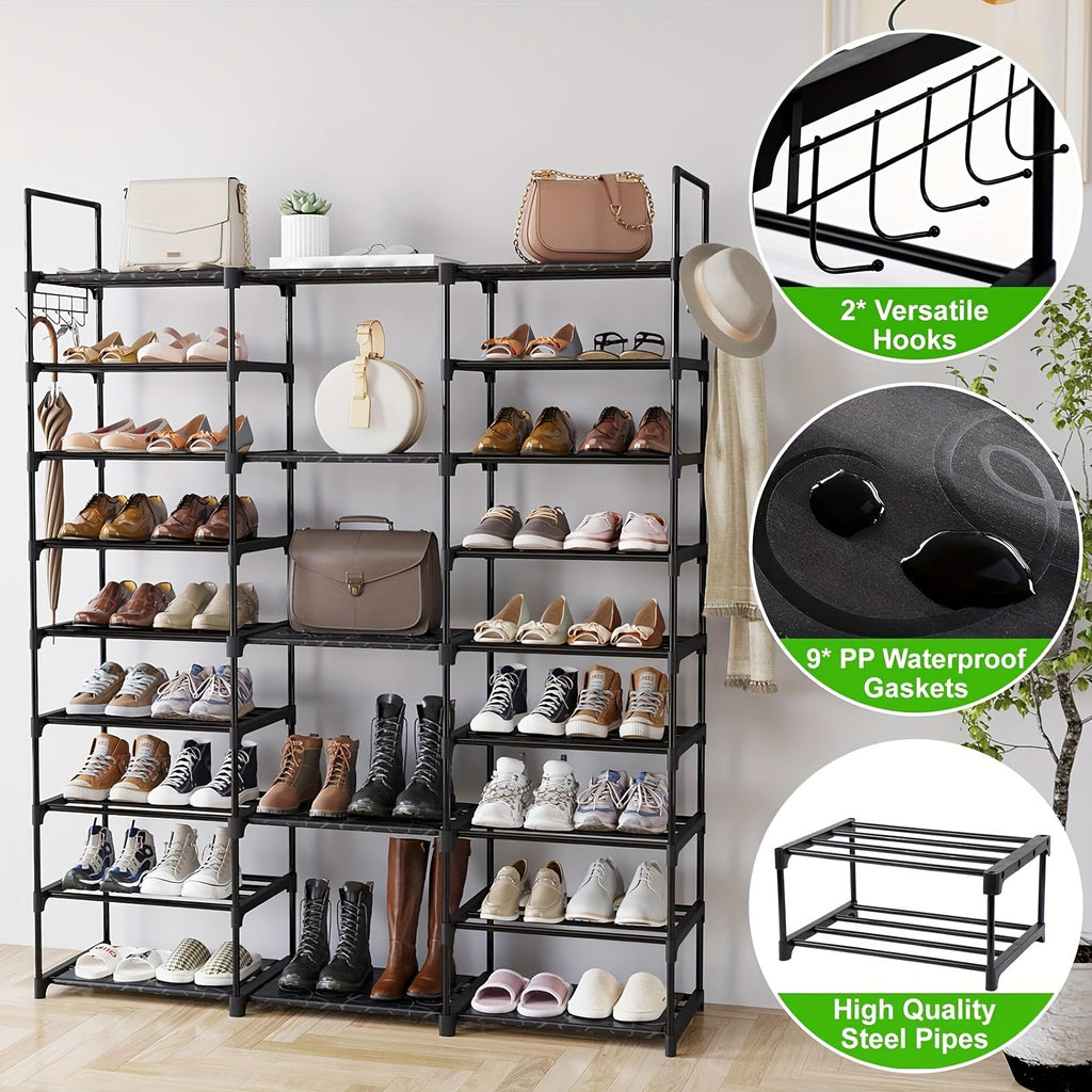 Multi Layers - Shoe Rack Organizer Column Storage Shelf Entryway w/ Hooks