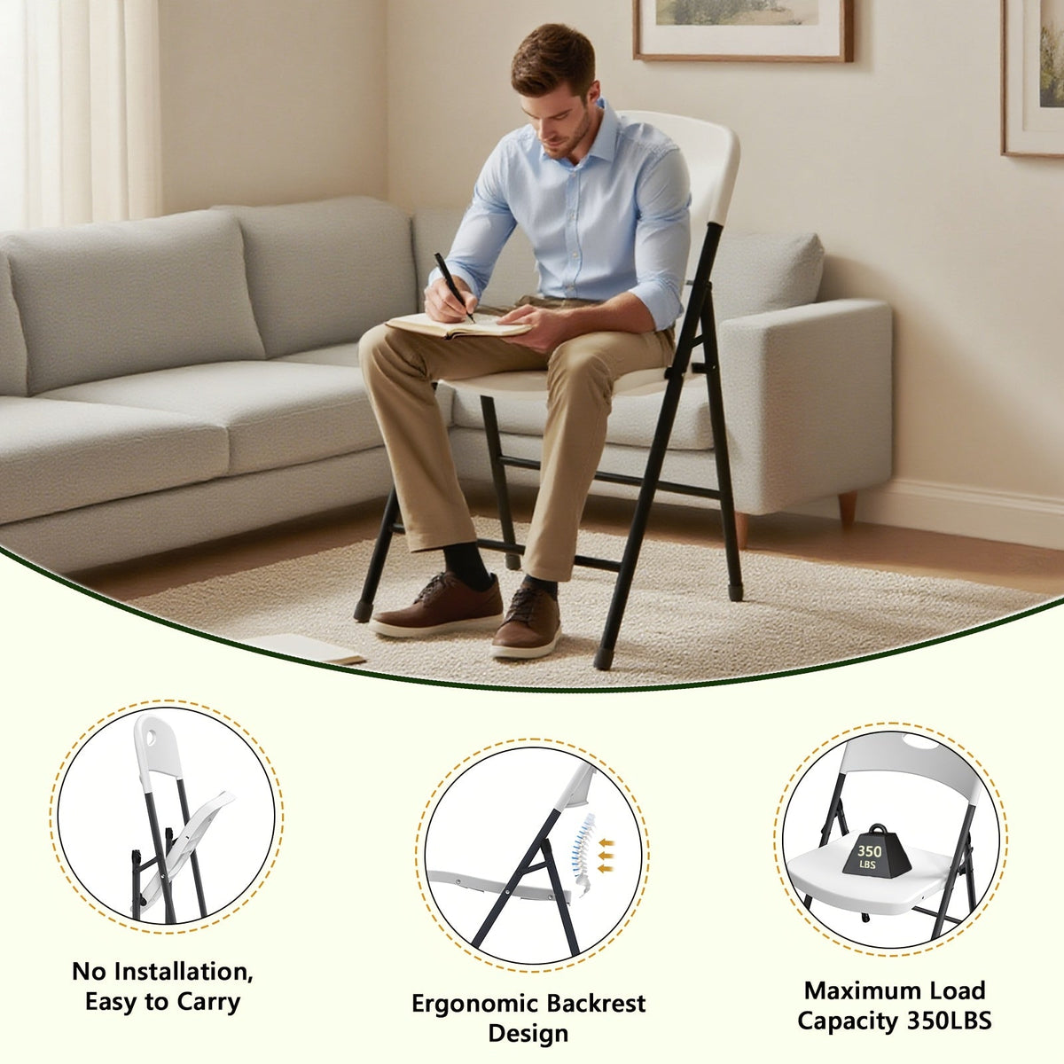 2/4/6 Pack White Plastic Folding Chairs Heavy Duty Metal Frame Indoor Outdoor