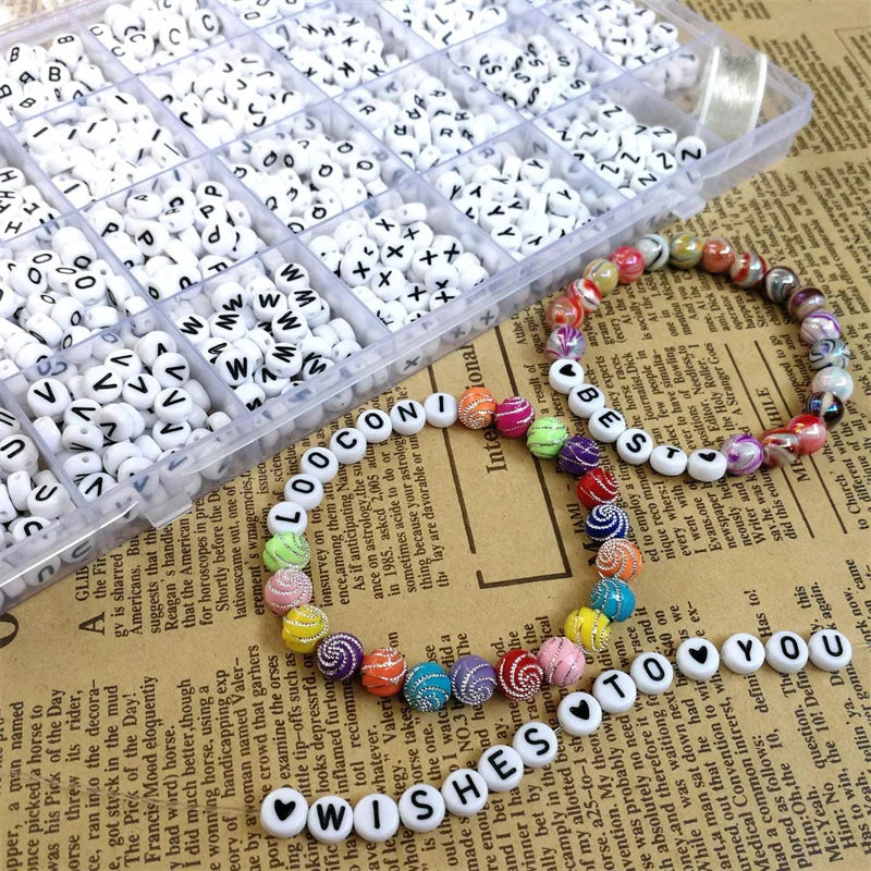 Acrylic Alphabet Letter Beads with Stretch Cords – 1,400 Pieces