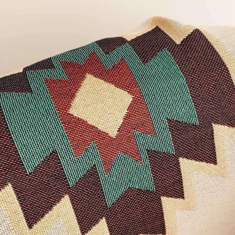 Oversized Aztec Geometric Throw Blanket with Fringe