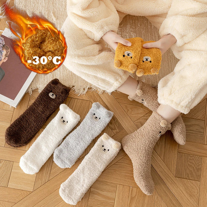 Plush Coral-Fleece Bear Socks – 2 Pairs
