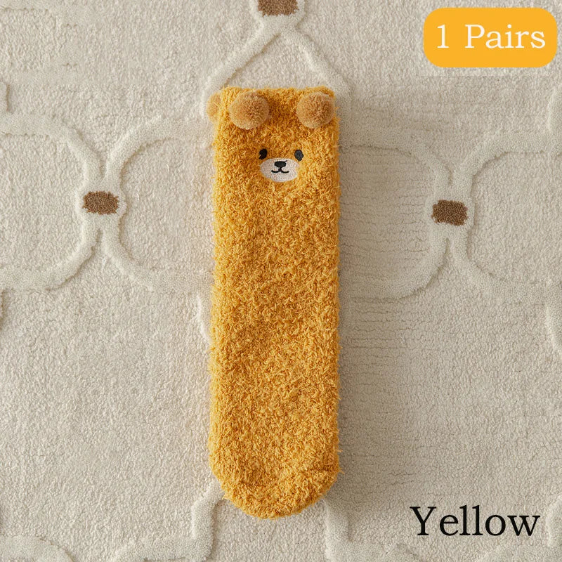 Plush Coral-Fleece Bear Socks – 2 Pairs