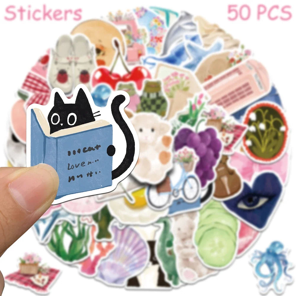 Watercolor Diary Stickers – 50 or 100 Pieces