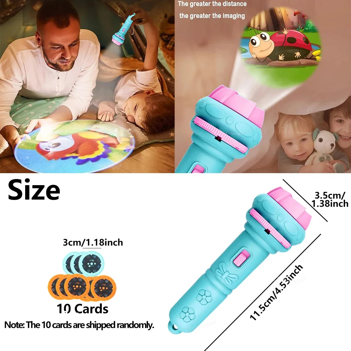 Kids’ Cartoon Projection Flashlight – 10 Picture Cards