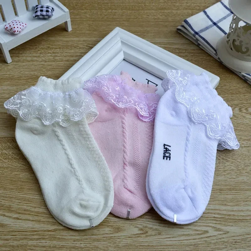 Baby Girls’ Lace-Ruffle Socks – 10 Pairs, Ages 1–7