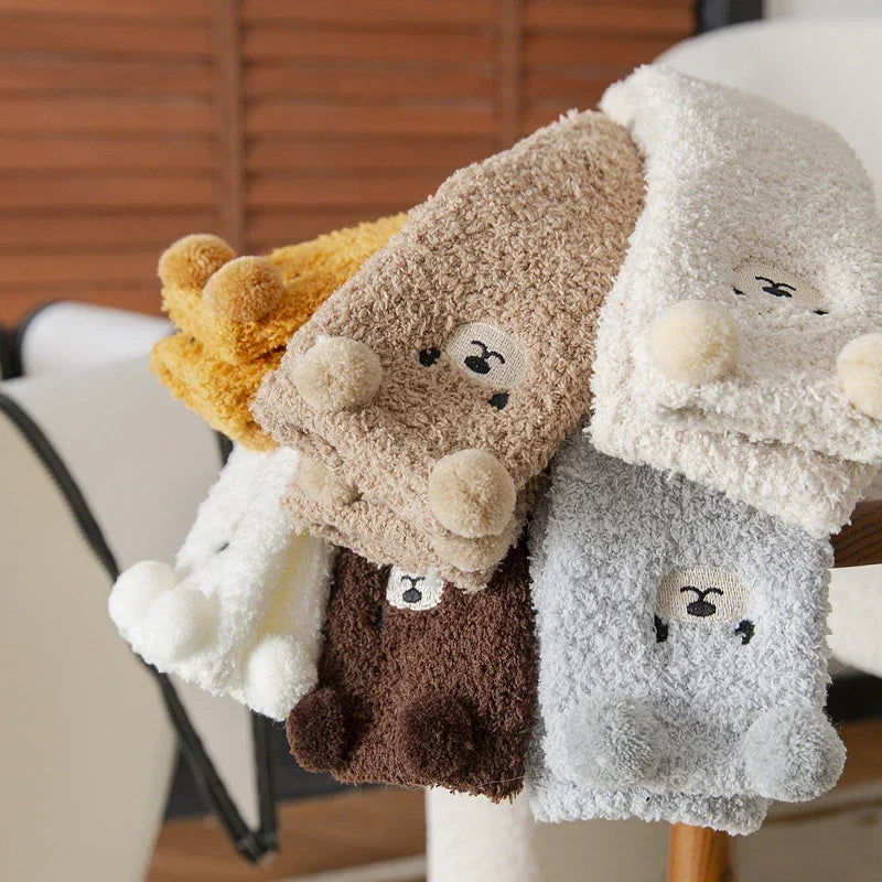 Plush Coral-Fleece Bear Socks – 2 Pairs