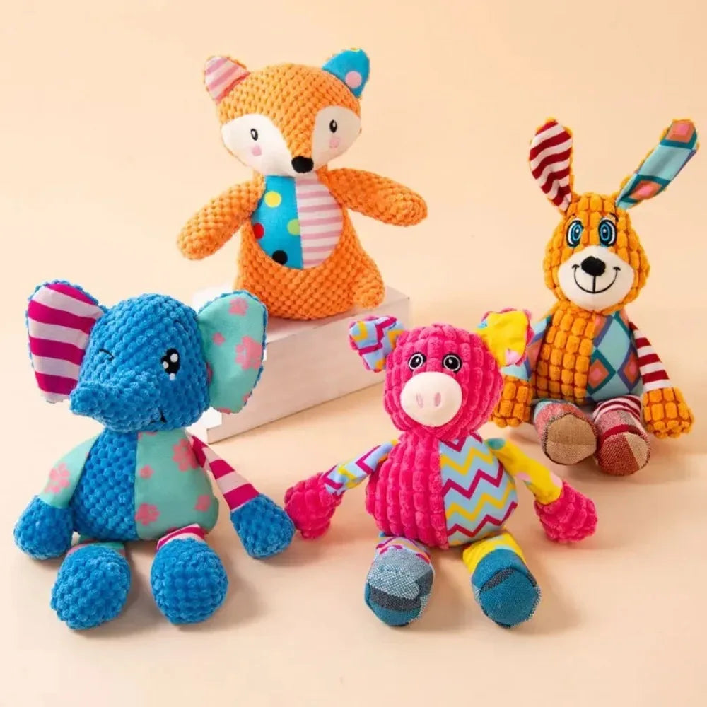 Fox and Elephant Squeaky Plush Dog Toys