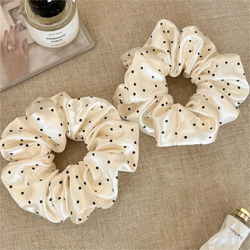 Polka-Dot Satin Scrunchies – Ruffled Hair Ties