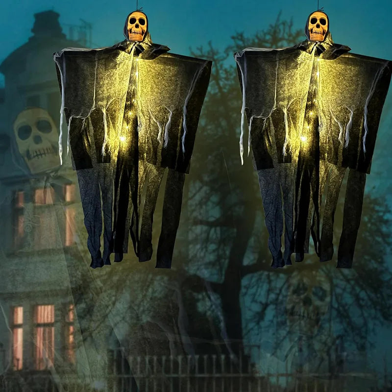 Glowing Hanging Skull Ghost Halloween Decoration
