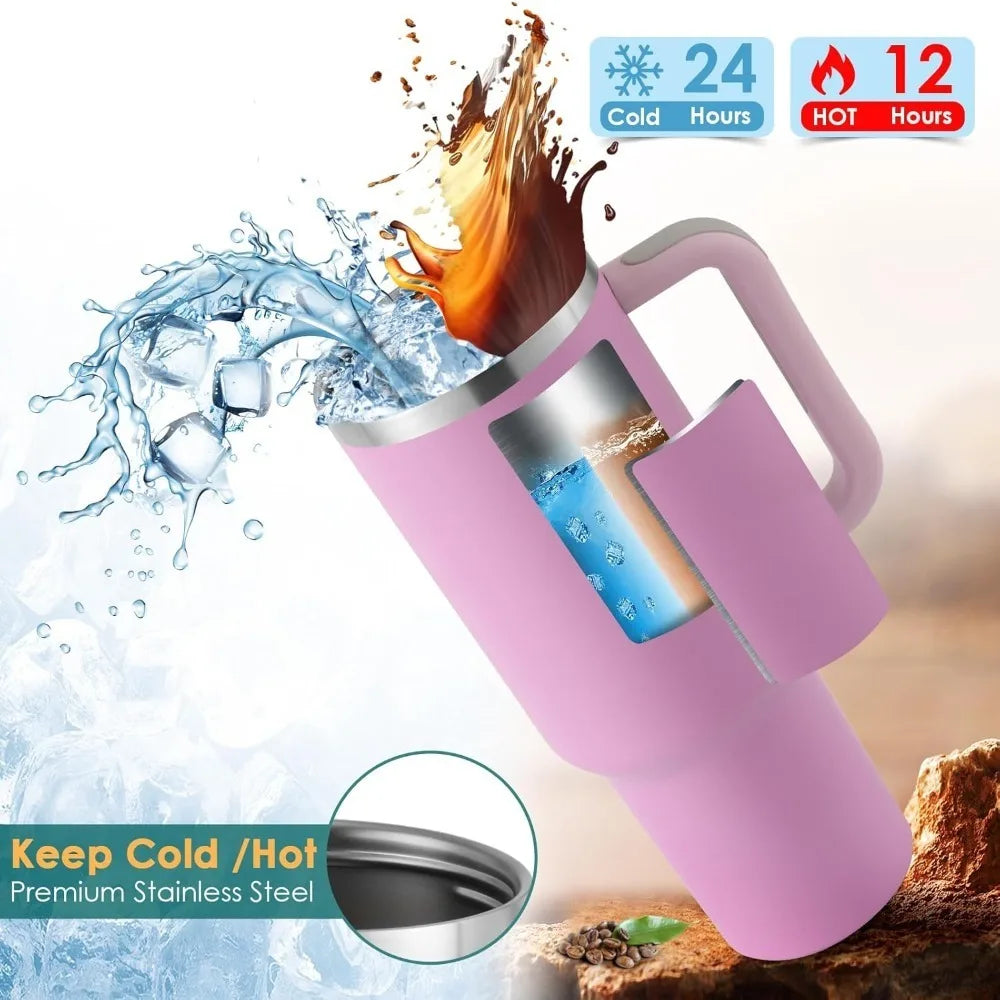 40 oz Insulated Stainless Steel Tumbler with Handle and Straw