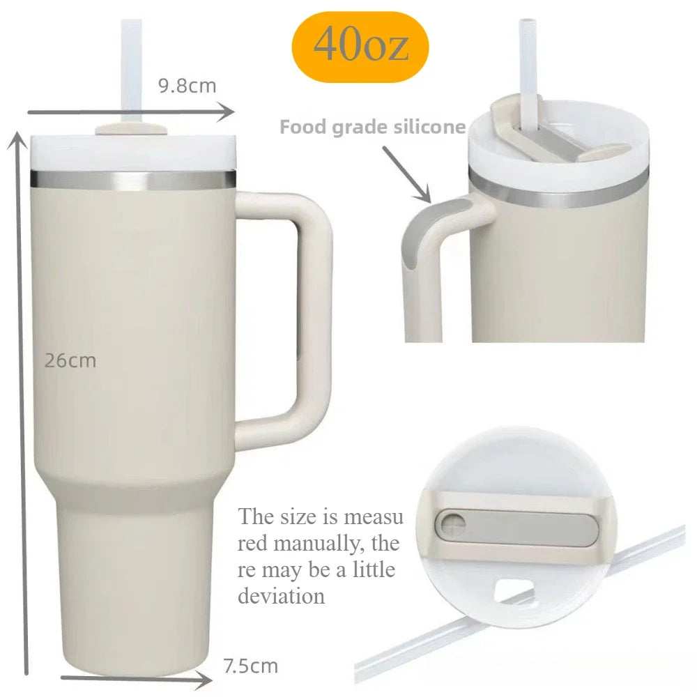 40 oz Insulated Stainless Steel Tumbler with Handle and Straw