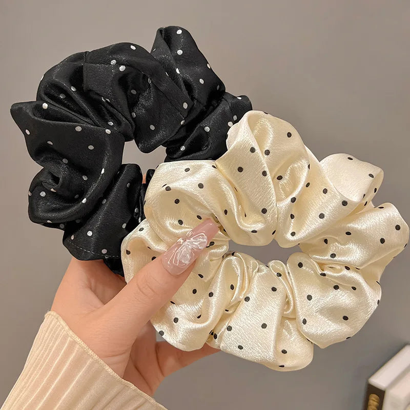 Polka-Dot Satin Scrunchies – Ruffled Hair Ties