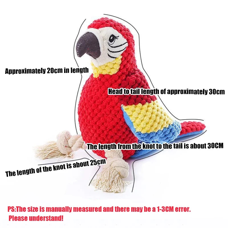 Indestructible Plush Parrot Dog Toy – Squeaky Chew Toy for Small & Large Dogs