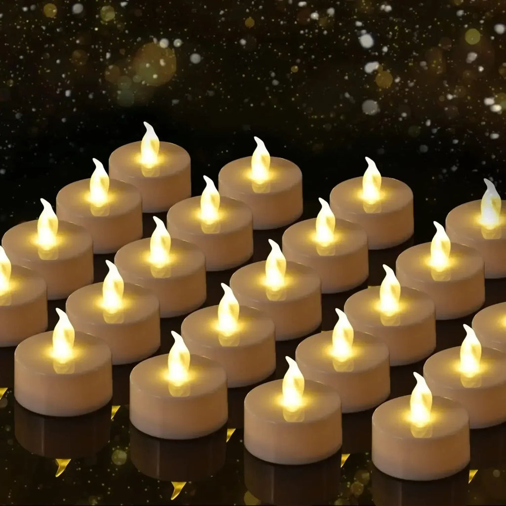 Warm Yellow LED Flameless Tea Lights – 12-Pack