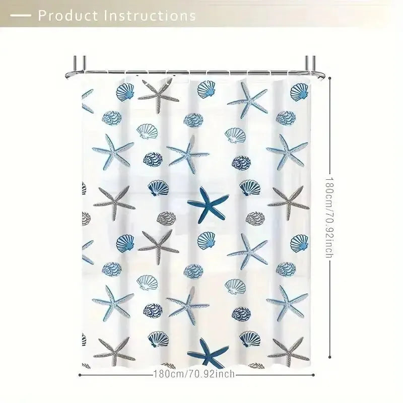 Patterned Waterproof PEVA Shower Curtain – 180 × 180 cm