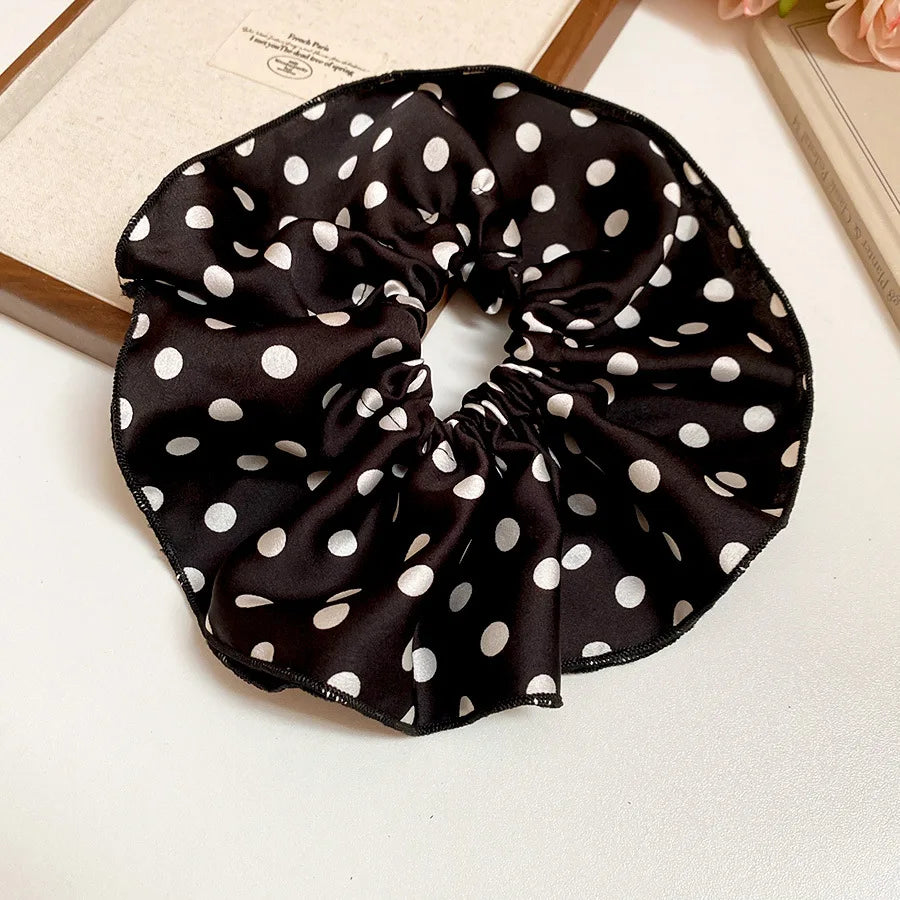 Polka-Dot Satin Scrunchies – Ruffled Hair Ties