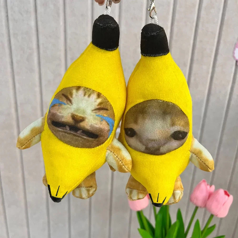 Banana Cat Plush Keychain with Sound