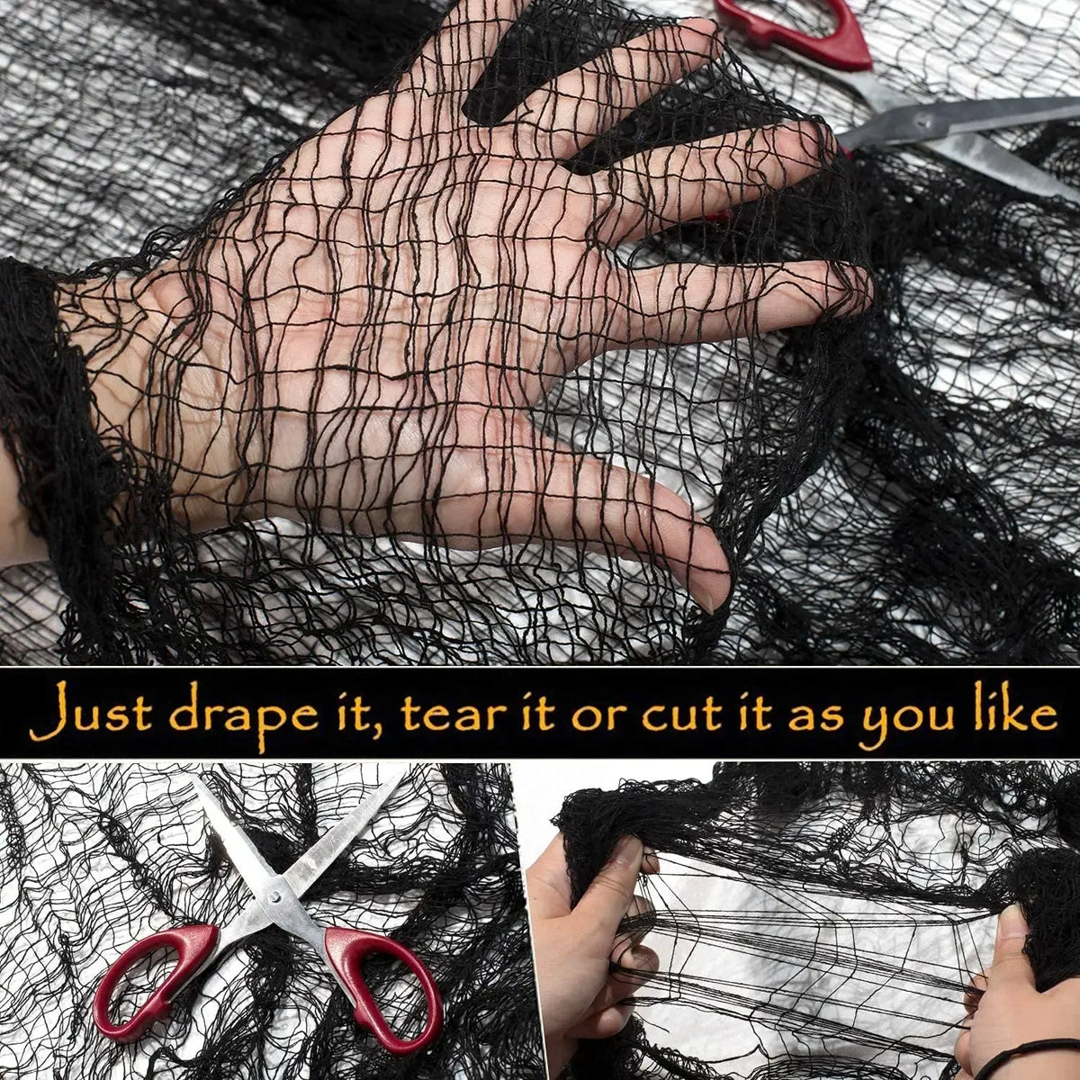 76x183cm Halloween Decorations Black Creepy Gauze Cloth Window Table Door Net Spooky Fancy Dress Party Haunted House Wall Decor