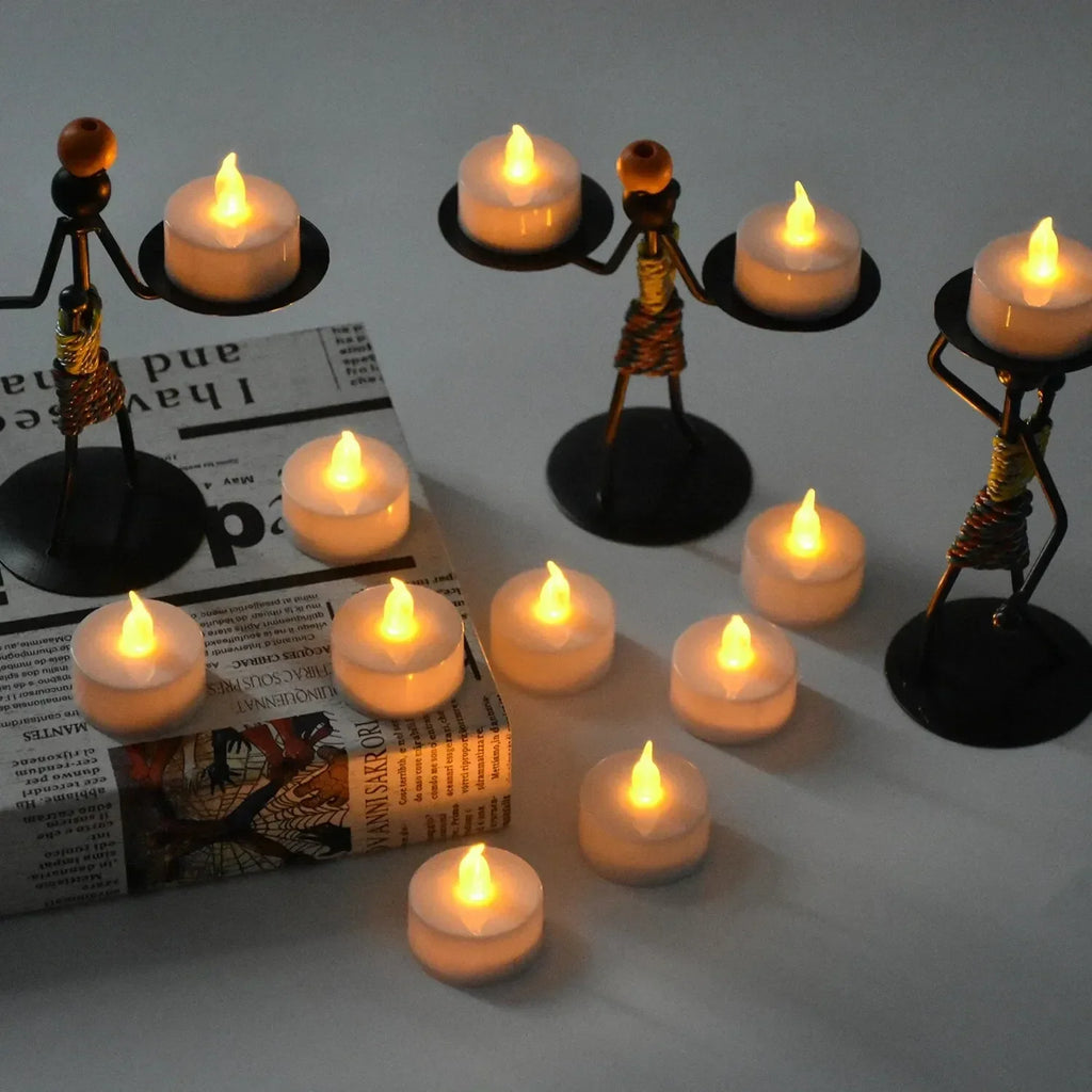 Warm Yellow LED Flameless Tea Lights – 12-Pack