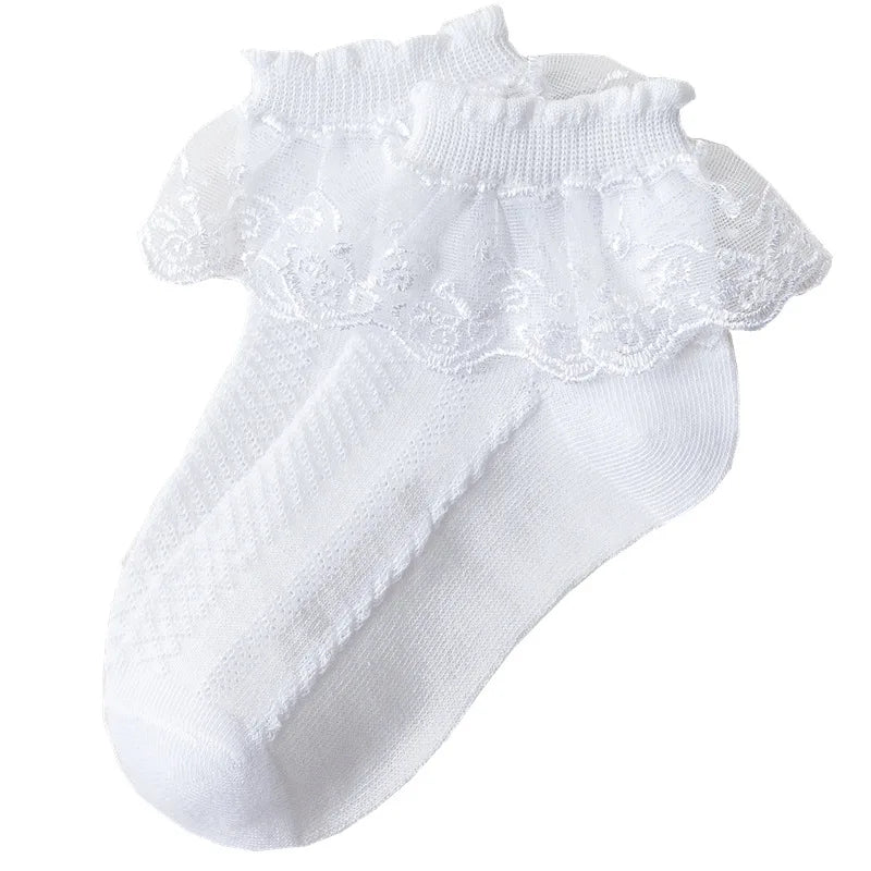 Baby Girls’ Lace-Ruffle Socks – 10 Pairs, Ages 1–7