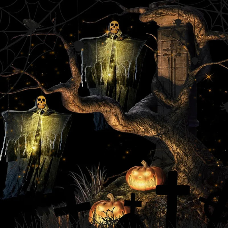 Glowing Hanging Skull Ghost Halloween Decoration