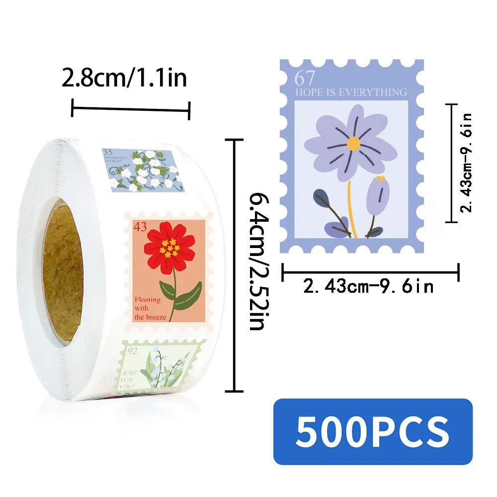 500PCS Flower Stamps Roll Sticker Harajuku Cartoon Y2k Fashion Scrapbook Graffiti Cafe DIY Scrapbooking Phone Gifts Decals