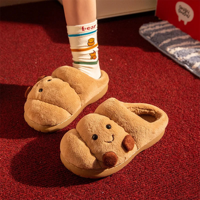 Croissant-Shaped Plush House Slippers
