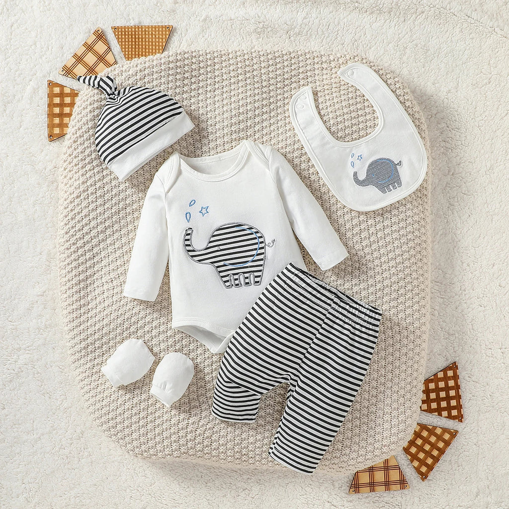 Baby Elephant Outfit Set with Hat, Gloves and Bib – 4 Pieces