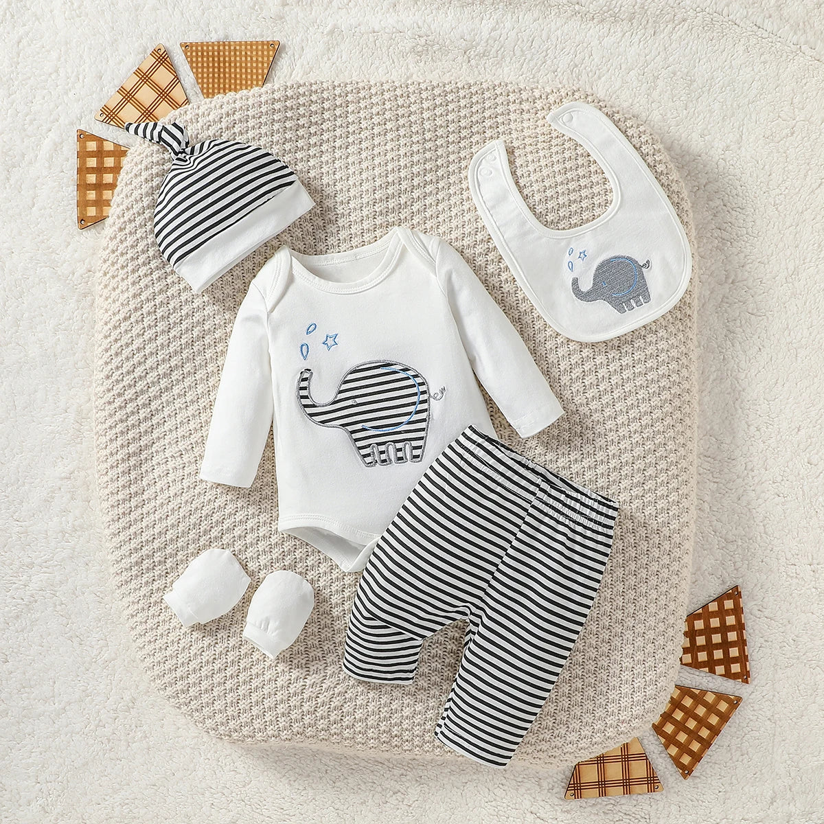Baby Elephant Outfit Set with Hat, Gloves and Bib – 4 Pieces