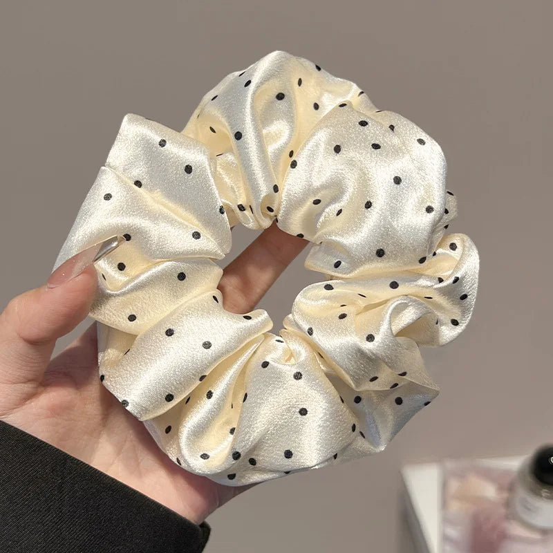 Polka-Dot Satin Scrunchies – Ruffled Hair Ties