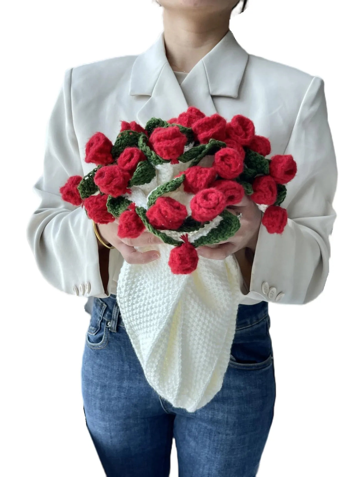 Finished Rose Blanket Bouquet Rose Flowers Handmade Crochet Acrylic Fuzzy Sweater Bed Couch Mother's Day Gift For Mum Blanket