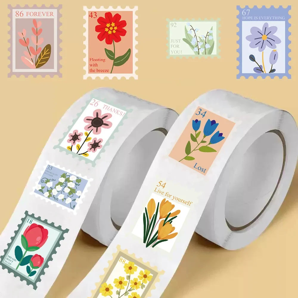 500PCS Flower Stamps Roll Sticker Harajuku Cartoon Y2k Fashion Scrapbook Graffiti Cafe DIY Scrapbooking Phone Gifts Decals