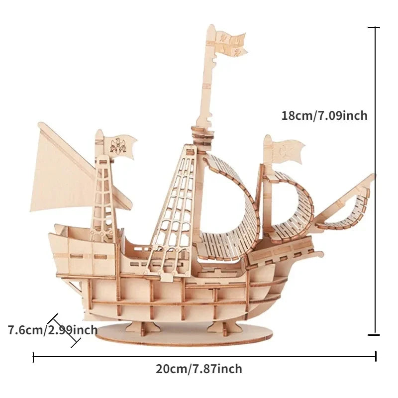 3D Wooden Sailboat Puzzle Kit
