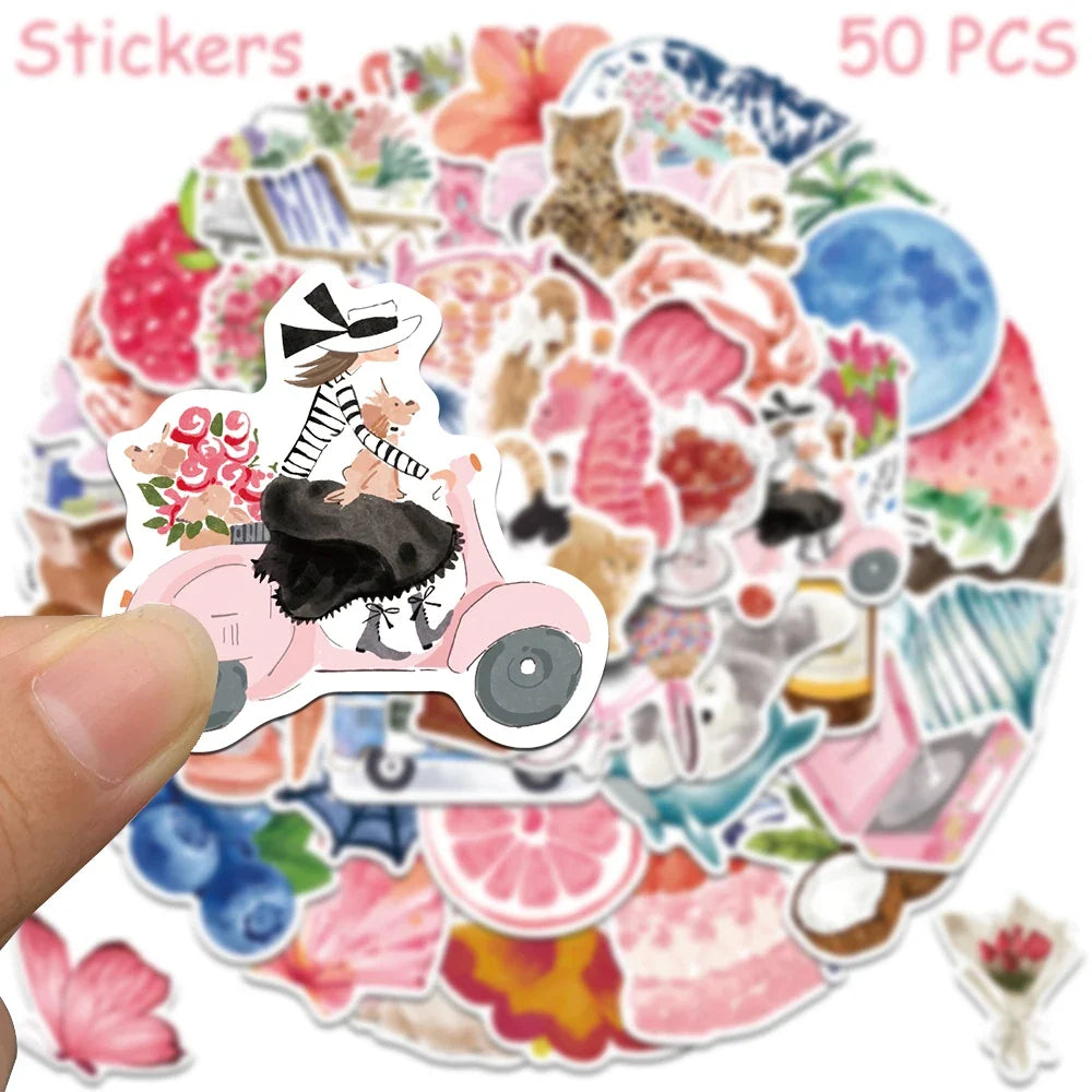 Watercolor Diary Stickers – 50 or 100 Pieces