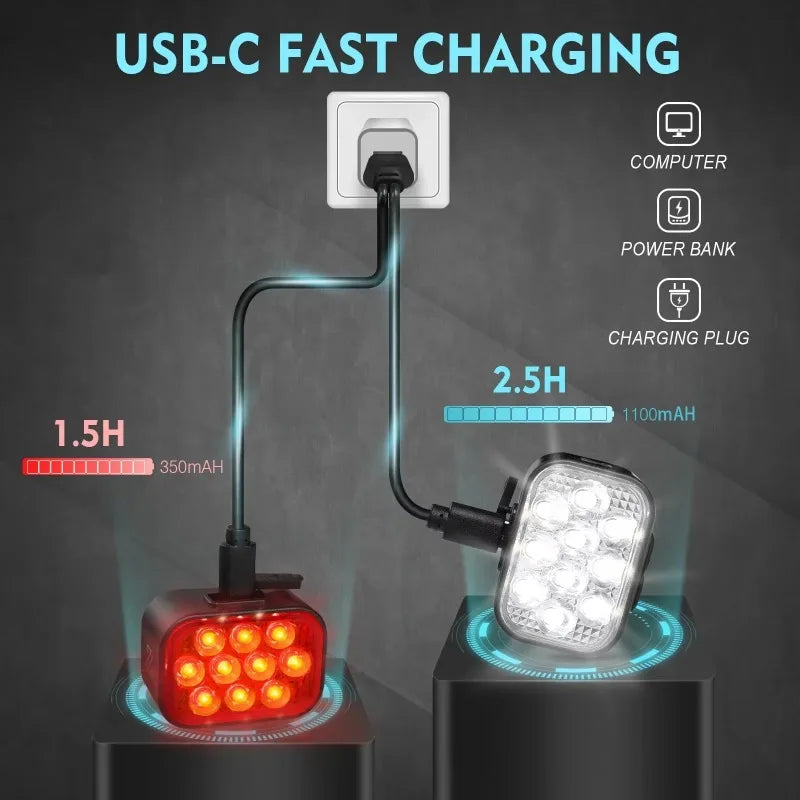 USB-Rechargeable Front and Rear Bicycle Light Set