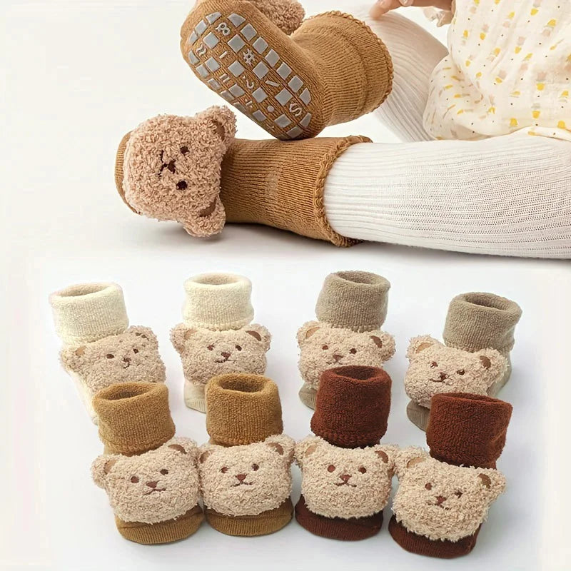 Warm Cartoon Bear Baby Socks – Non-Slip
